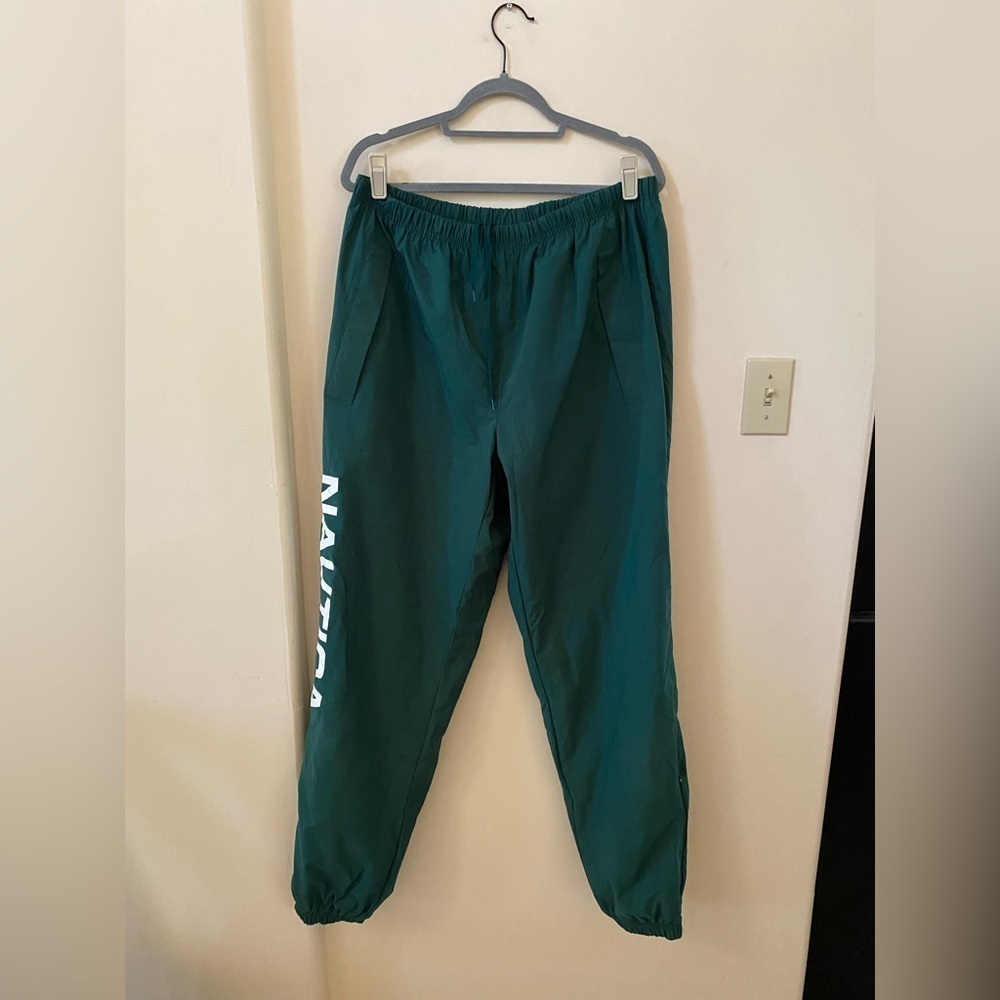 Vintage Nautica Competition Green Nylon Track Pants Mens M Oversized 90s Joggers - Picture 2 of 9